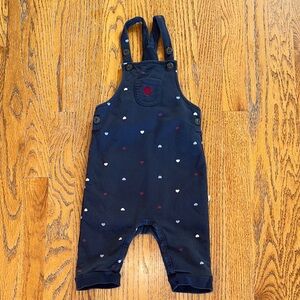 Baby MORI Navy Blue Overalls with Heart Pattern- 9-12mo - EUC